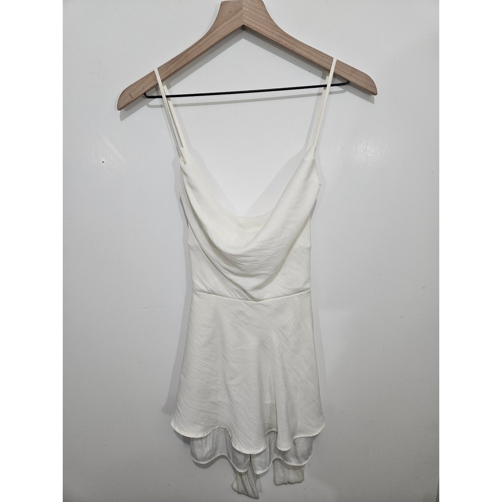 Altard State Womens L Ivory Satin Cowl Neck Ruffle Hem Romper Bridal RP10204C